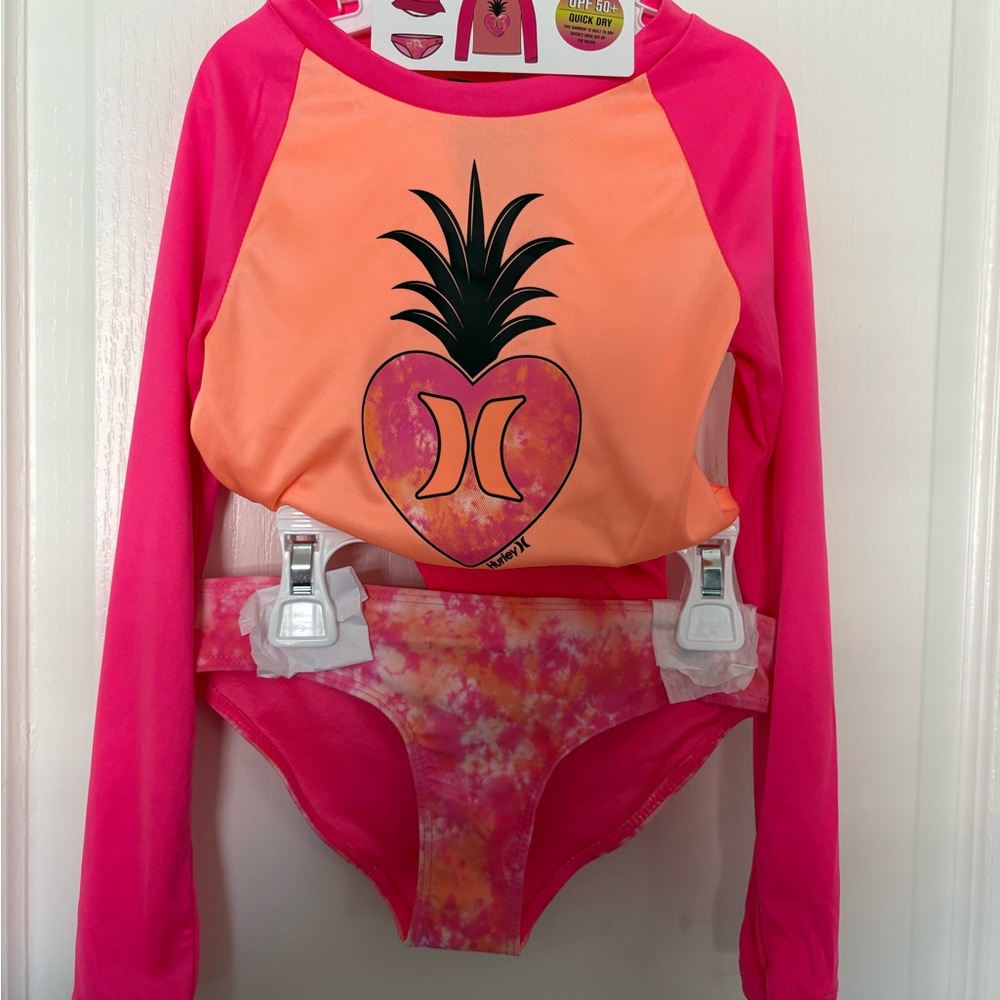 Hurley Pink and Orange Rashguard Set with hat